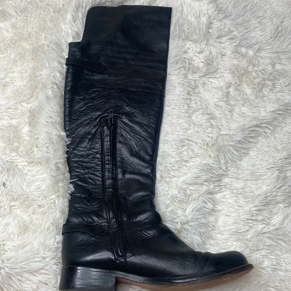 Steve Madden Black Over The Knee Leather Riding Boots Size 6.5
